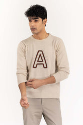 Beige Crew Neck Sweater With Embroidery SWT-FFSCN22-219